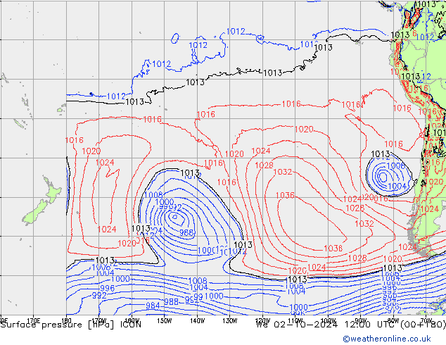 Presión superficial ICON mié 02.10.2024 12 UTC