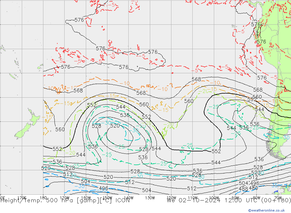 Geop./Temp. 500 hPa ICON mié 02.10.2024 12 UTC