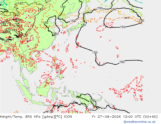 Height/Temp. 850 hPa ICON pt. 27.09.2024 12 UTC