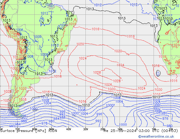 Presión superficial ICON mié 25.09.2024 03 UTC