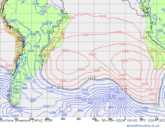 Surface pressure ICON Mo 30.09.2024 00 UTC