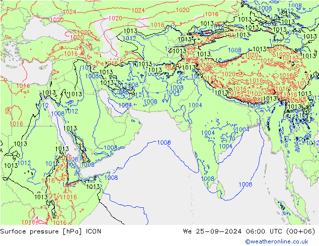 Yer basıncı ICON Çar 25.09.2024 06 UTC