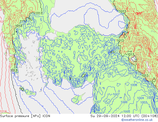 Surface pressure ICON Su 29.09.2024 12 UTC