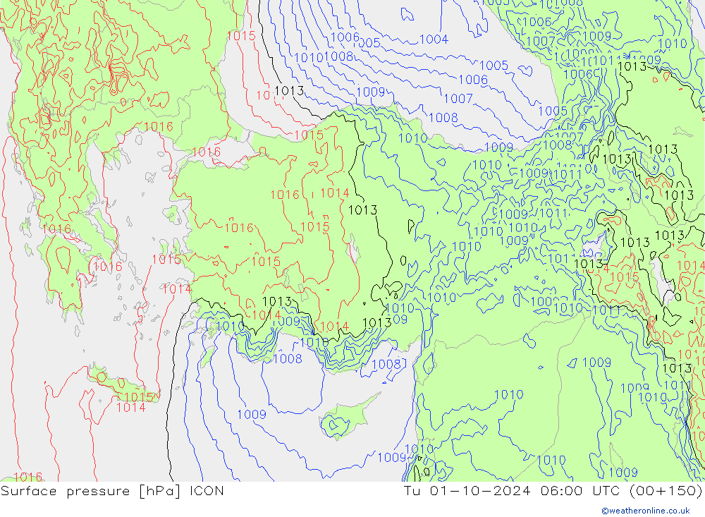 pression de l'air ICON mar 01.10.2024 06 UTC