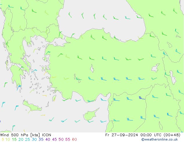 Vent 500 hPa ICON ven 27.09.2024 00 UTC