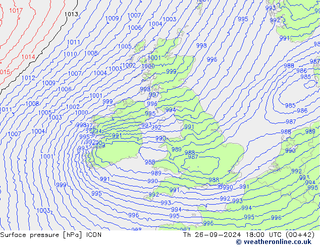 Surface pressure ICON Th 26.09.2024 18 UTC