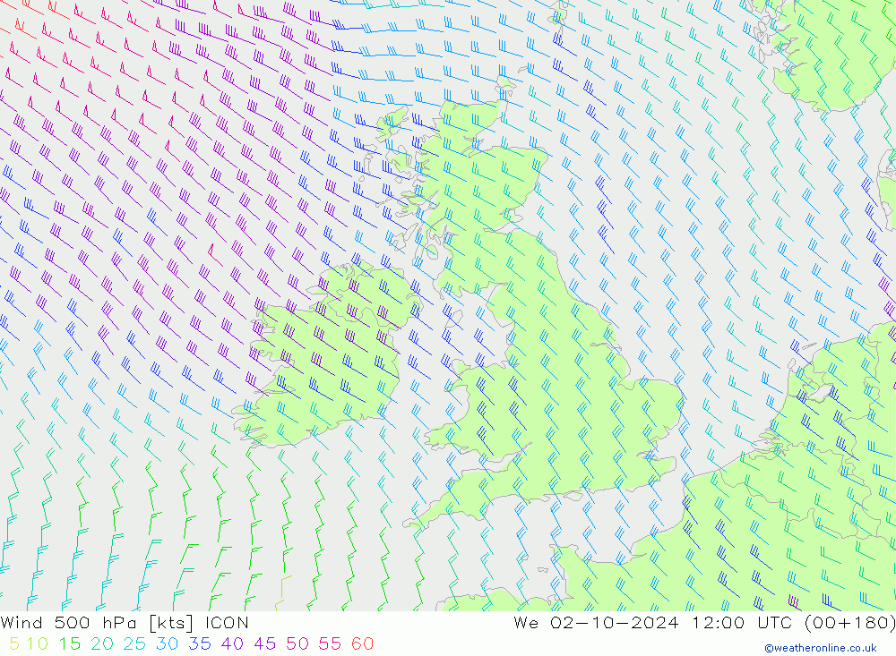 Wind 500 hPa ICON wo 02.10.2024 12 UTC