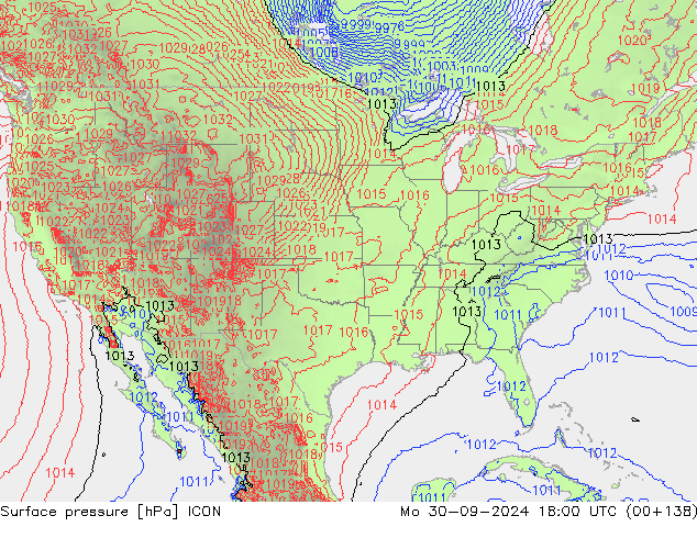 Surface pressure ICON Mo 30.09.2024 18 UTC