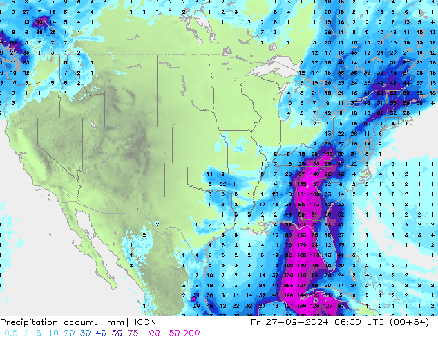 Precipitación acum. ICON vie 27.09.2024 06 UTC