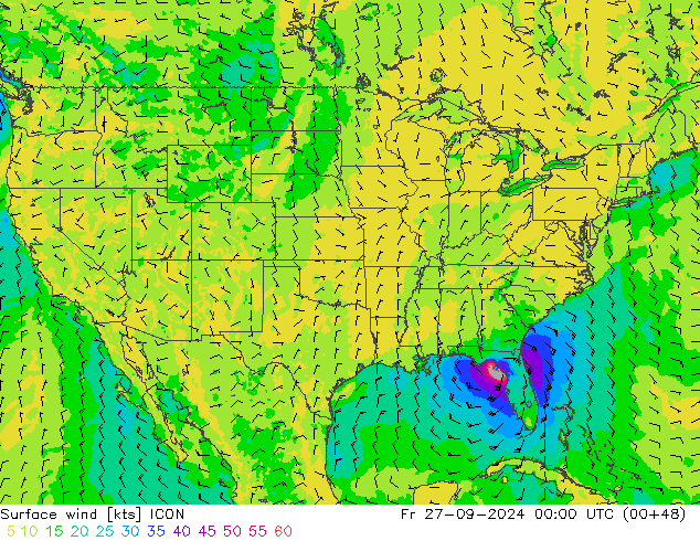 Surface wind ICON Fr 27.09.2024 00 UTC