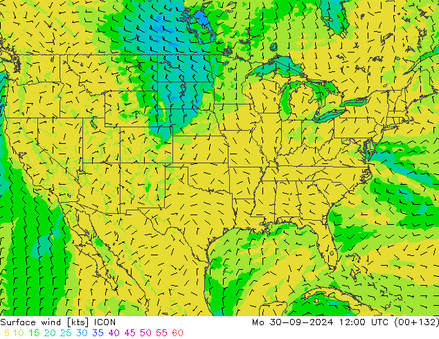 Surface wind ICON Mo 30.09.2024 12 UTC