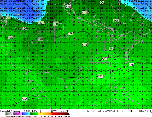 Geop./Temp. 500 hPa ICON lun 30.09.2024 00 UTC