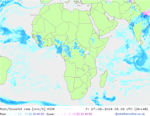 Rain/Snowfall rate ICON Fr 27.09.2024 06 UTC