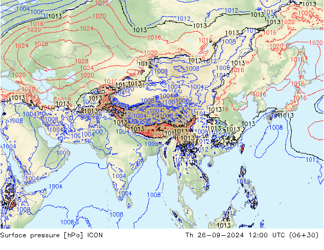 Surface pressure ICON Th 26.09.2024 12 UTC