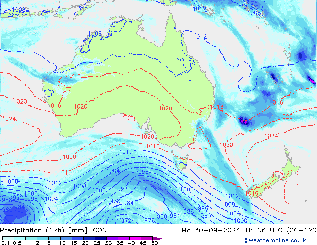 осадки (12h) ICON пн 30.09.2024 06 UTC