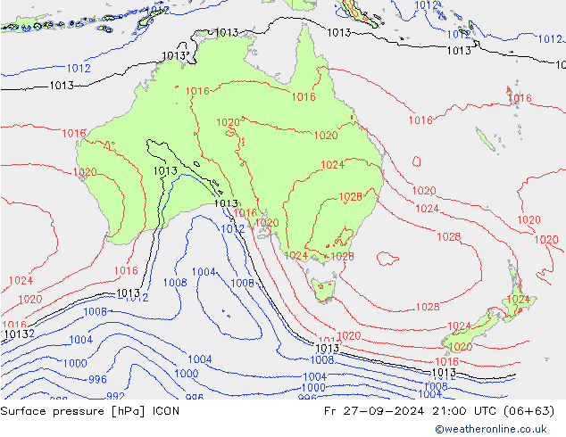 Surface pressure ICON Fr 27.09.2024 21 UTC