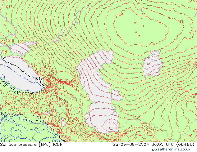 pressão do solo ICON Dom 29.09.2024 06 UTC