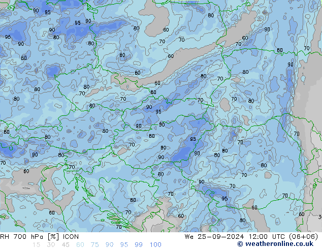 RH 700 hPa ICON  25.09.2024 12 UTC