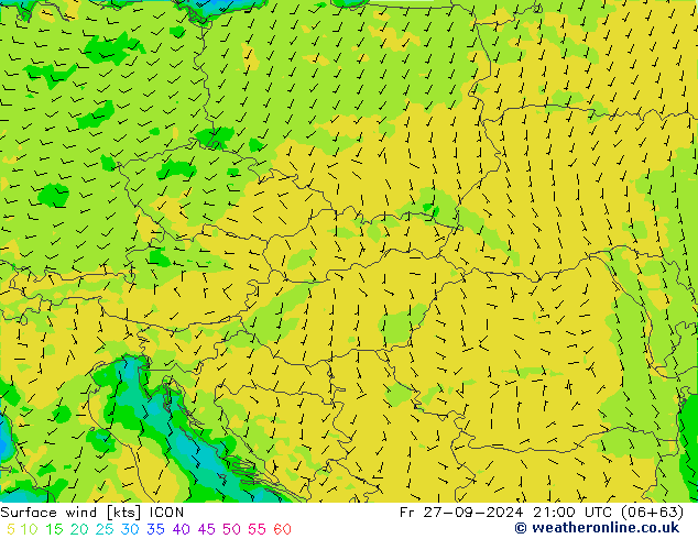 Wind 10 m ICON vr 27.09.2024 21 UTC