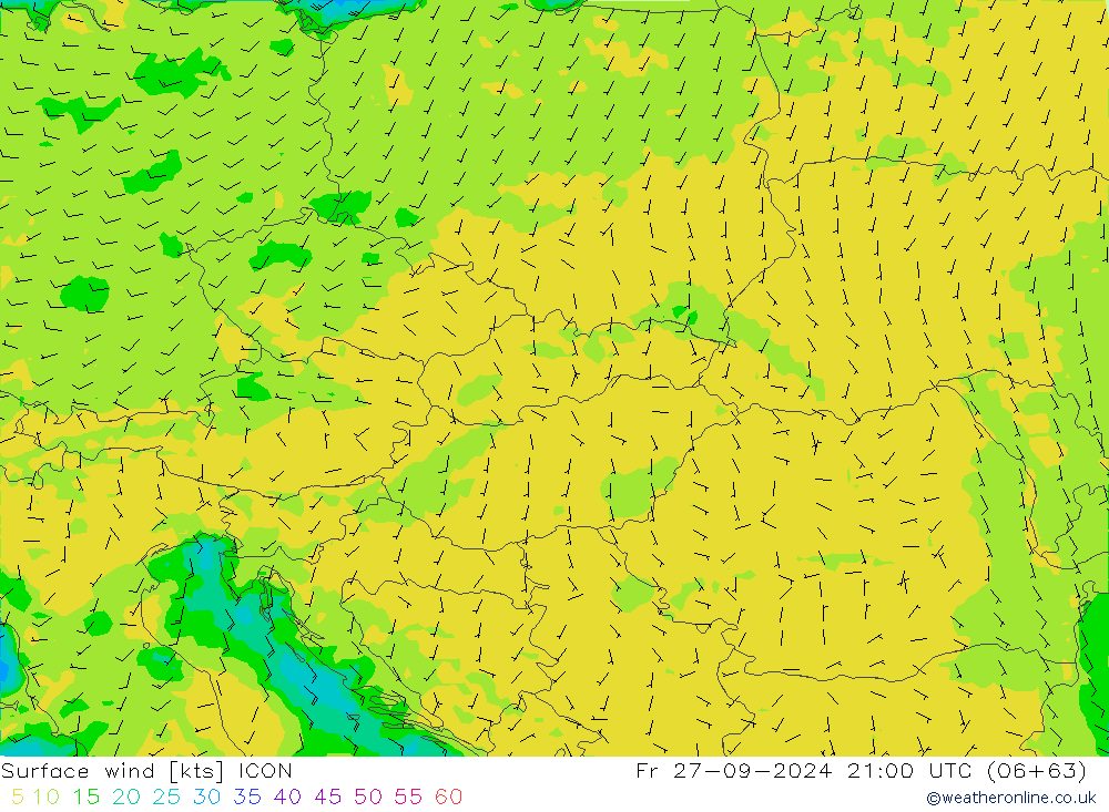 Surface wind ICON Fr 27.09.2024 21 UTC