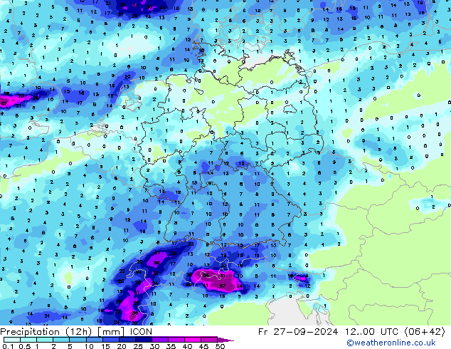 Nied. akkumuliert (12Std) ICON Fr 27.09.2024 00 UTC