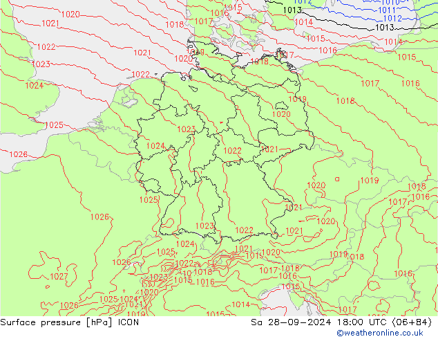 Surface pressure ICON Sa 28.09.2024 18 UTC