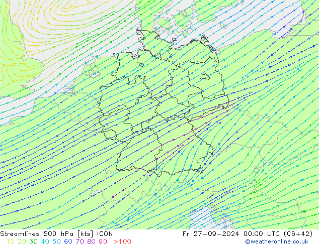 Rüzgar 500 hPa ICON Cu 27.09.2024 00 UTC