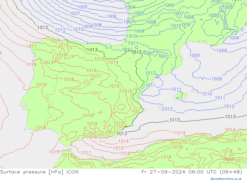 Atmosférický tlak ICON Pá 27.09.2024 06 UTC