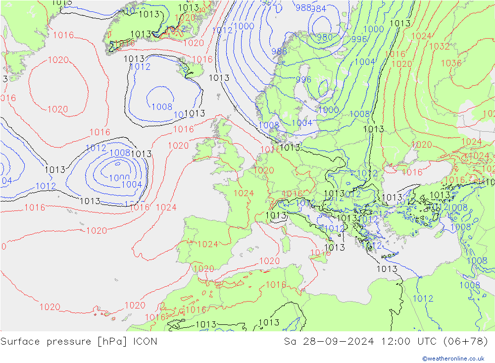 ciśnienie ICON so. 28.09.2024 12 UTC