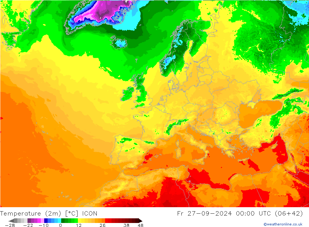 Sıcaklık Haritası (2m) ICON Cu 27.09.2024 00 UTC