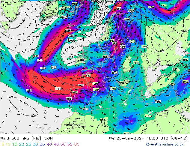 Wind 500 hPa ICON We 25.09.2024 18 UTC