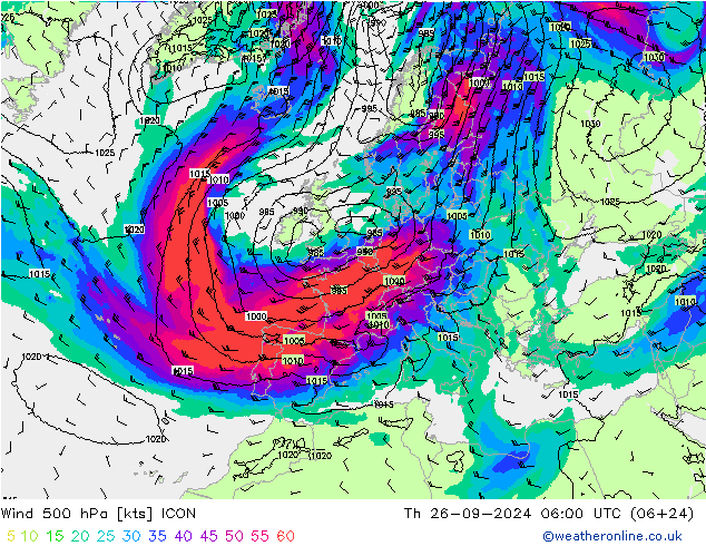 Viento 500 hPa ICON jue 26.09.2024 06 UTC