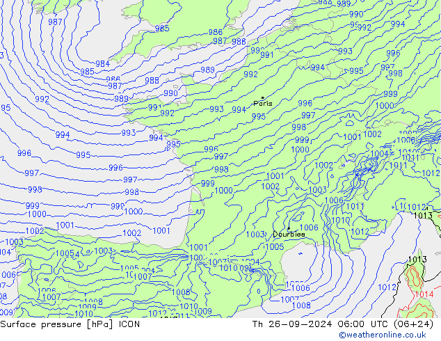 Surface pressure ICON Th 26.09.2024 06 UTC