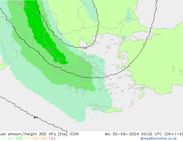 Jet stream/Height 300 hPa ICON Mo 30.09.2024 00 UTC