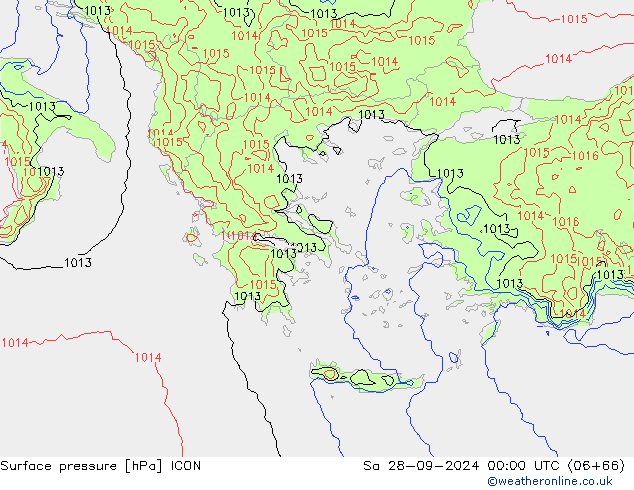 ciśnienie ICON so. 28.09.2024 00 UTC