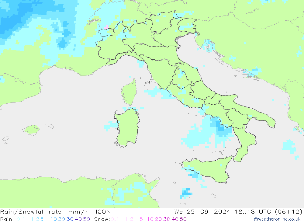 Rain/Snowfall rate ICON We 25.09.2024 18 UTC