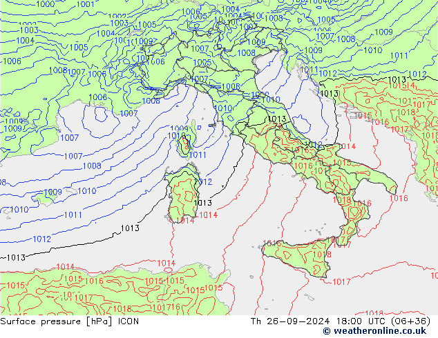 Atmosférický tlak ICON Čt 26.09.2024 18 UTC