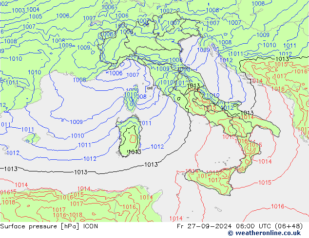 Atmosférický tlak ICON Pá 27.09.2024 06 UTC