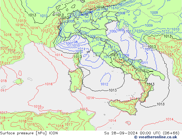 Surface pressure ICON Sa 28.09.2024 00 UTC