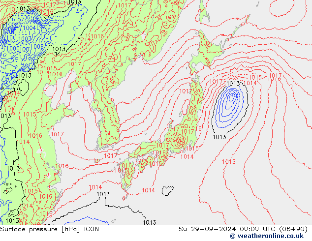 Surface pressure ICON Su 29.09.2024 00 UTC