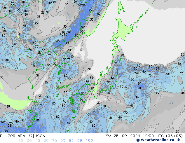 RH 700 hPa ICON  25.09.2024 12 UTC