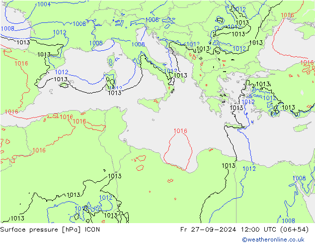 Surface pressure ICON Fr 27.09.2024 12 UTC