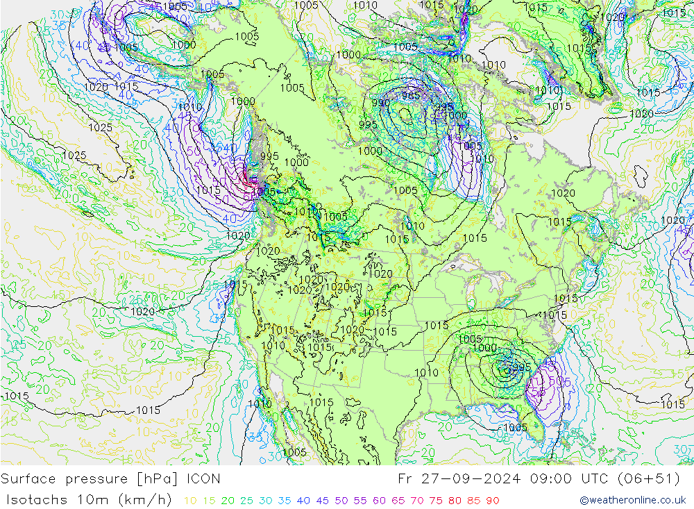 Isotachs (kph) ICON  27.09.2024 09 UTC