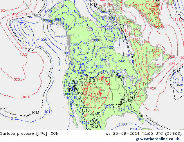 Yer basıncı ICON Çar 25.09.2024 12 UTC