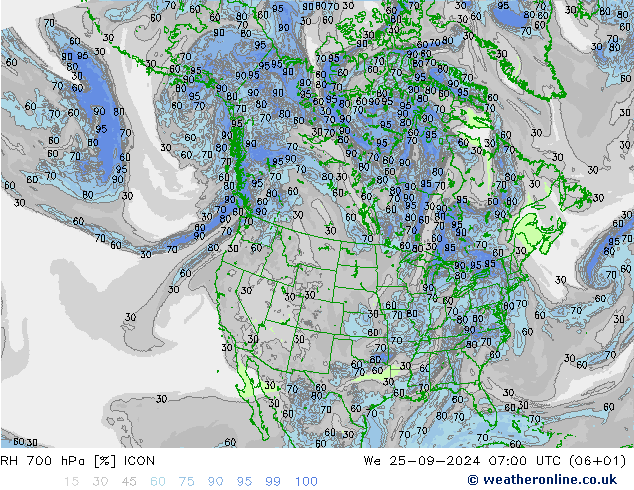 RH 700 hPa ICON We 25.09.2024 07 UTC