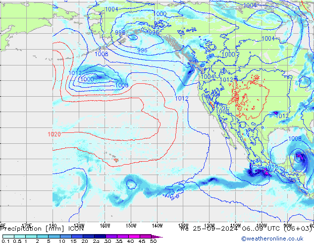 Precipitazione ICON mer 25.09.2024 09 UTC