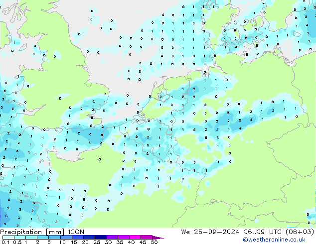 降水 ICON 星期三 25.09.2024 09 UTC