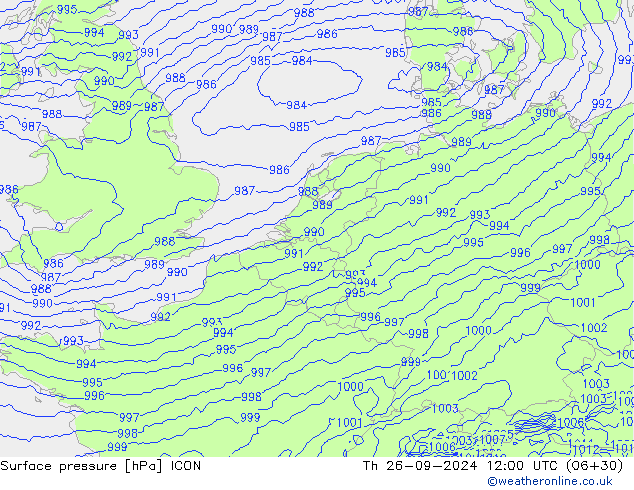 Surface pressure ICON Th 26.09.2024 12 UTC