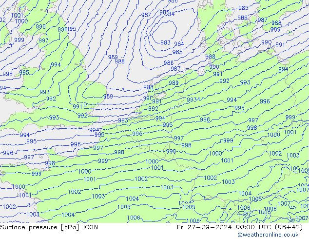 Surface pressure ICON Fr 27.09.2024 00 UTC