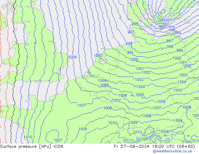 Luchtdruk (Grond) ICON vr 27.09.2024 18 UTC